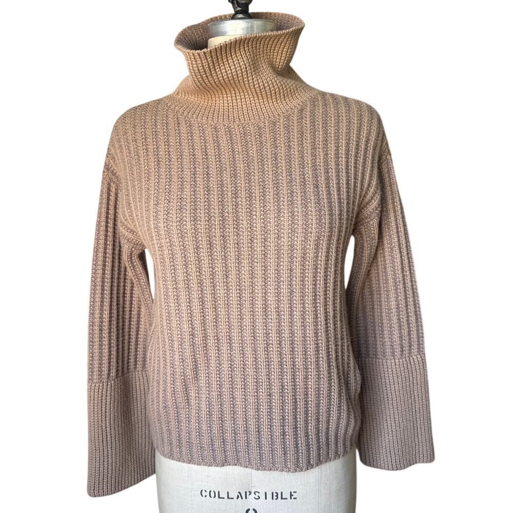 Nordstrom Signature Chunky Cashmere Sweater Turtleneck Camel Brown Size XXS/ XS